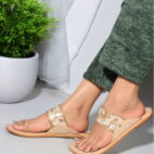 Stylish Slip-On Sandals, Comfortable Flat Heels Slippers - Beige--146