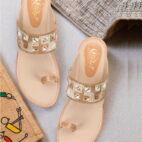 Stylish Slip-On Sandals, Comfortable Flat Heels Slippers - Beige--148