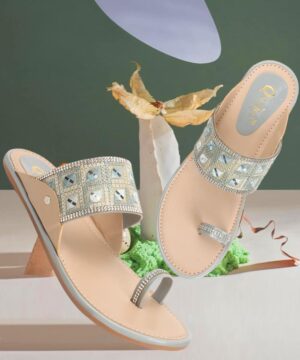 Kolhapuri Chappal for Women – Stylish Slip-On Sandals, Comfortable Flat Heels Slippers - Grey