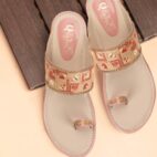 Stylish Slip-On Sandals, Comfortable Flat Heels Slippers - Peach-161