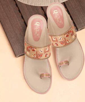 Kolhapuri Chappal for Women – Stylish Slip-On Sandals, Comfortable Flat Heels Slippers - Peach