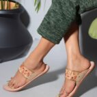 Stylish Slip-On Sandals, Comfortable Flat Heels Slippers - Peach--162