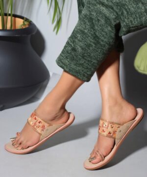 Stylish Slip-On Sandals, Comfortable Flat Heels Slippers – Peach–162