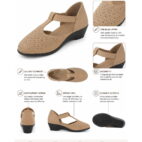 T-Bar Comfortable Low Heel Platform Footwear With Velcro Strap - Beige-186