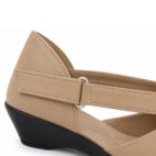 T-Bar Comfortable Low Heel Platform Footwear With Velcro Strap - Beige-188