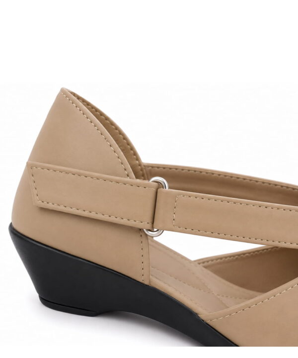 T-Bar Comfortable Low Heel Platform Footwear With Velcro Strap - Beige-188