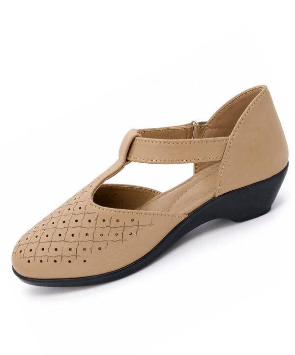 T-Bar Comfortable Low Heel Platform Footwear With Velcro Strap - Beige-189