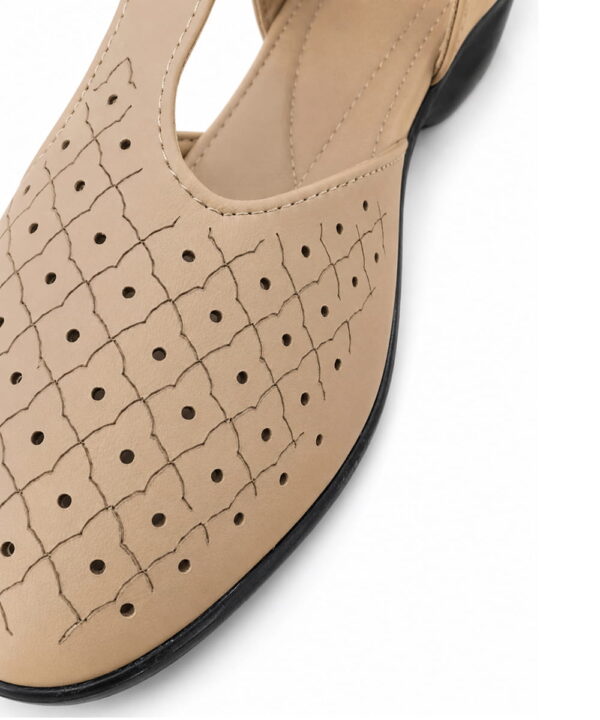 T-Bar Comfortable Low Heel Platform Footwear With Velcro Strap - Beige