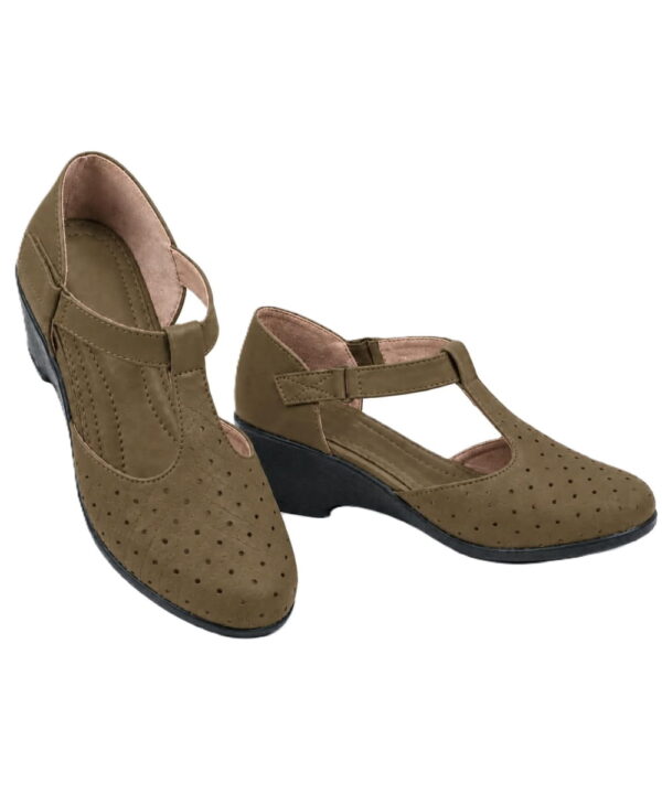 T-Bar Comfortable Low Heel Platform Footwear With Velcro Strap - Olive-176
