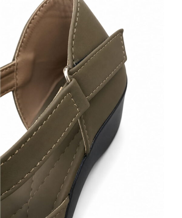 T-Bar Comfortable Low Heel Platform Footwear With Velcro Strap - Olive-183