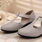 T-Bar Comfortable Low Heel Platform Footwear With Velcro Strap - Taupe-192