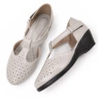 T-Bar Comfortable Low Heel Platform Footwear With Velcro Strap - Taupe-193