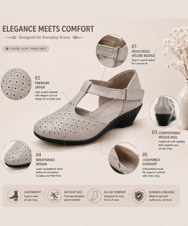 T-Bar Comfortable Low Heel Platform Footwear With Velcro Strap - Taupe-195 T-Bar Comfortable Low Heel Platform Footwear With Velcro Strap - Taupe-195