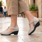 T-Bar Comfortable Low Heel Platform Footwear With Velcro Strap - Taupe-196