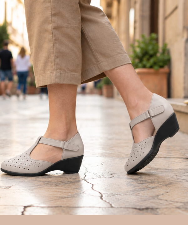 T-Bar Comfortable Low Heel Platform Footwear With Velcro Strap - Taupe-196 T-Bar Comfortable Low Heel Platform Footwear With Velcro Strap - Taupe-196