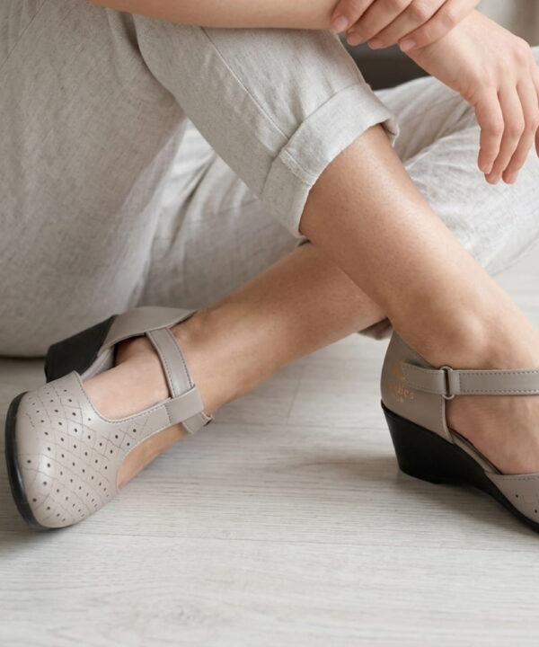 T-Bar Comfortable Low Heel Platform Footwear With Velcro Strap - Taupe-94 T-Bar Comfortable Low Heel Platform Footwear With Velcro Strap - Taupe-94