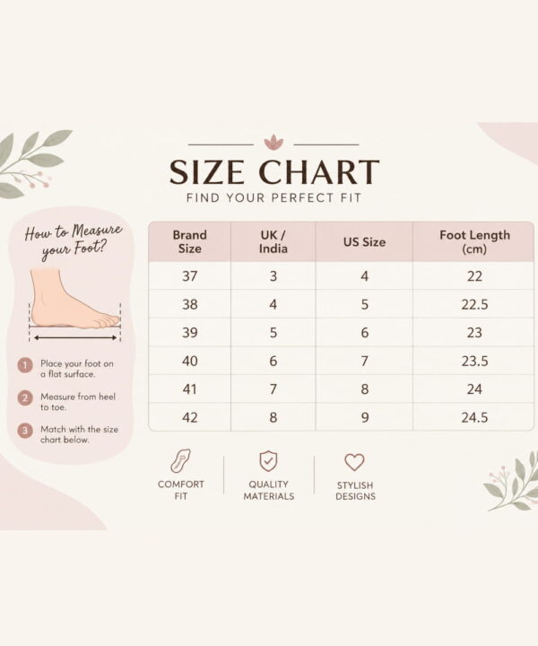 T-Bar Comfortable Low Heel Platform Footwear With Velcro Strap - size chart