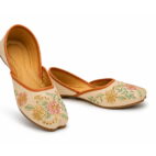Punjabi Ethnic Flats Embroidered Slip On Wedding Party Casual Shoes - Beige-240