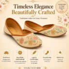 Punjabi Ethnic Flats Embroidered Slip On Wedding Party Casual Shoes - Beige-241