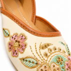 Punjabi Ethnic Flats Embroidered Slip On Wedding Party Casual Shoes - Beige-242