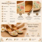 Punjabi Ethnic Flats Embroidered Slip On Wedding Party Casual Shoes - Beige-244