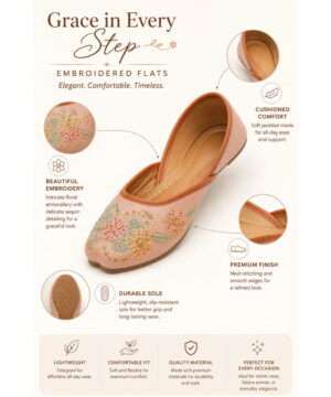 Punjabi Ethnic Flats Embroidered Slip On Wedding Party Casual Shoes – Blush Pink-245