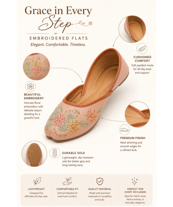 Punjabi Ethnic Flats Embroidered Slip On Wedding Party Casual Shoes - Blush Pink-245 Punjabi Ethnic Flats Embroidered Slip On Wedding Party Casual Shoes - Blush Pink-245