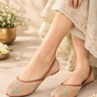 Punjabi Ethnic Flats Embroidered Slip On Wedding Party Casual Shoes - Blush Pink-250